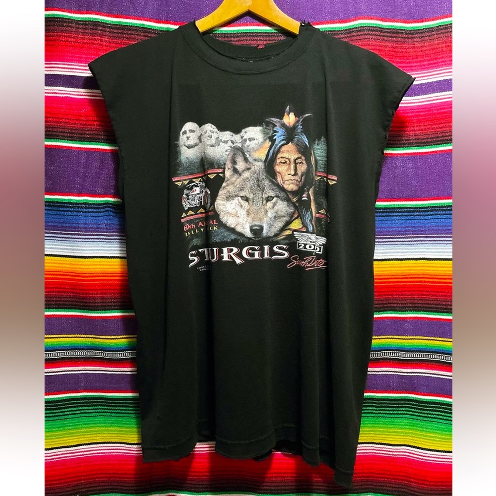 Vintage Distressed Sleeveless Sturgis Black Hills Rally Oversized Biker Tee XL